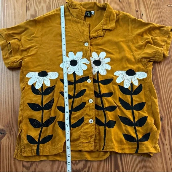 Big Bud Press Paintstamp Daisy Button Up Shirt in Spicy Mustard - Picture 9 of 9